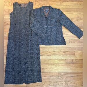Vintage 90s 100% Silk Patterned Dress & Jacket Matching Set